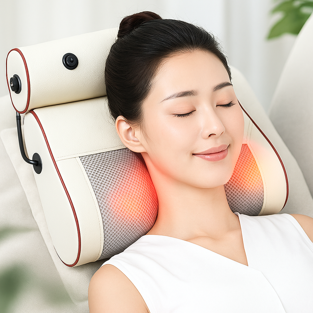 Gối massage cổ vai gáy đa năng hãng AUX AB01 - D, bi đá nóng (loại có điều khiển nối dây)