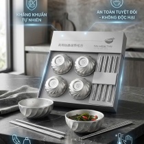 Bộ 4 Bát + 4 đôi đũa TITAN, chất liệu hợp kim mạ Titanium siêu nhẹ