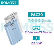Sạc dự phòng 20.000mAh sạc nhanh 22.5W hãng ROMOSS PAC20 , Liền cáp Lightning & C